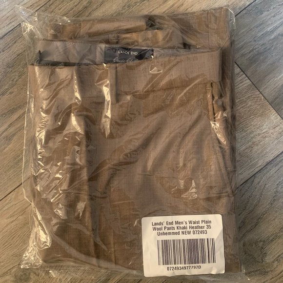 NWT LANDS' END COMFORT WAIST PLAIN FRONT WOOL PANTS KHAKI HEATHER 35-UNHEMMED - Picture 8 of 10